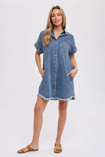 Emma Frayed Denim Shirt Dress