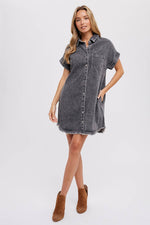 Emma Frayed Denim Shirt Dress