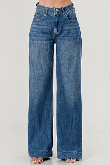 Lifestyle High Rise Double Button Wide Jeans