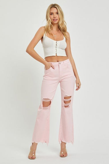 Risen High-Rise Straight Pink Jeans