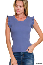 Dahlia Viscose Ruffle Trim Knit Top