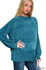 Glowing Chenille Balloon Sleeve Sweater