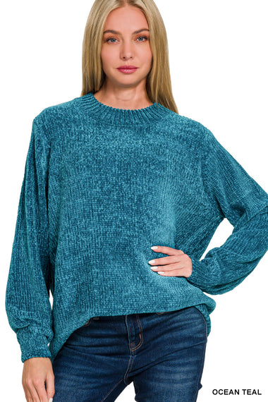 Glowing Chenille Balloon Sleeve Sweater