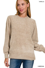 Glowing Chenille Balloon Sleeve Sweater