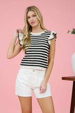 Melia Stripe Ruffle Knit Top