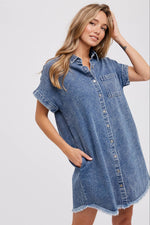 Emma Frayed Denim Shirt Dress