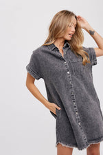 Emma Frayed Denim Shirt Dress